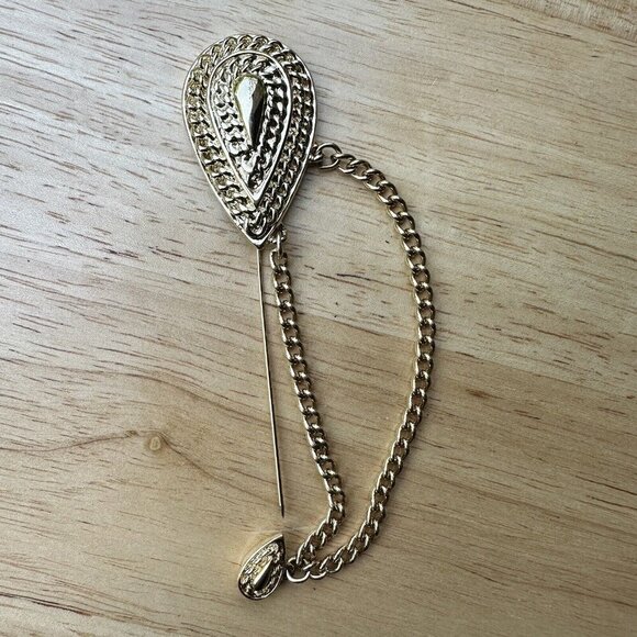 VTG TRIFARI Stick Lapel Pin Brooch Paisley Chain Gold Tone Size 4" Long Rare - Picture 2 of 5